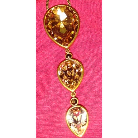 Vintage TCS Triple Teardrop Slider Necklace – Amber Glass Crystals - Picture 3 of 3